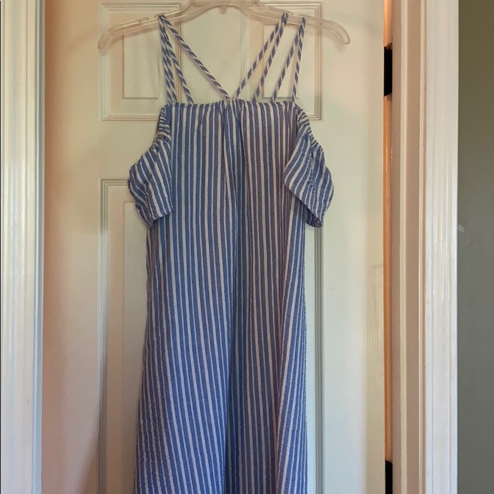 Blue and white seer sucker sundress